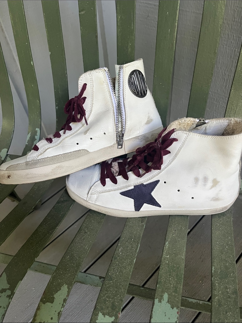 Golden Goose FRANCY Leather High-Top w/side zipper entry and shearling tongue